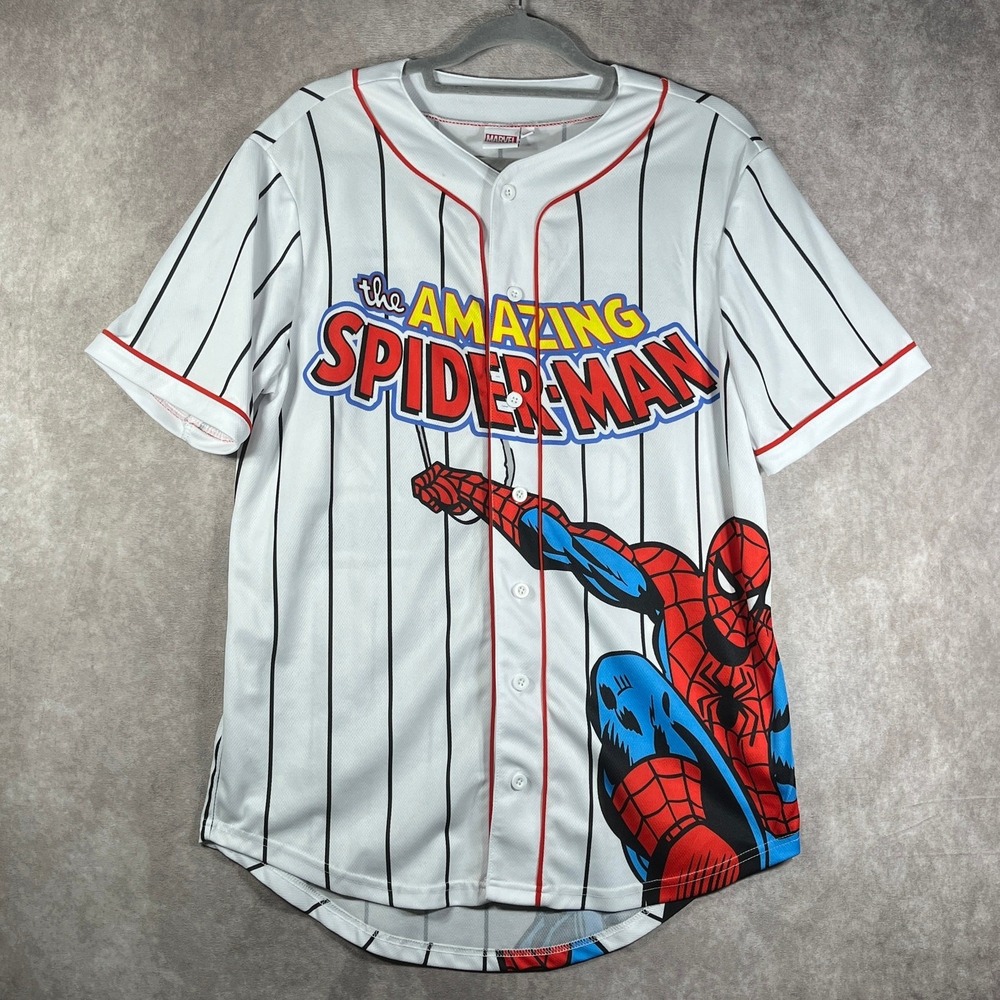 Marvel The Amazing Spider-Man Baseball‎ Jersey Mens Small White Short Sleeves